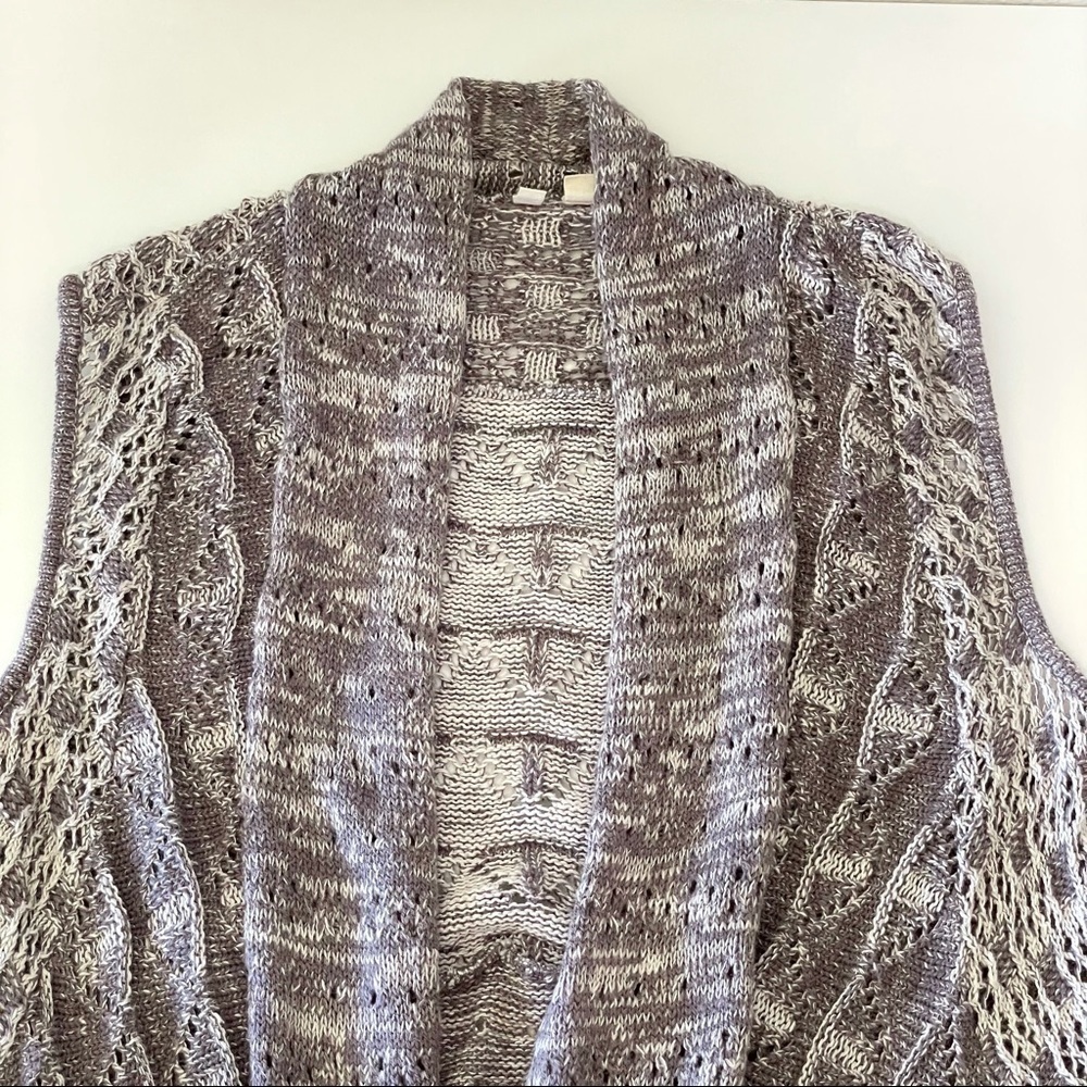 Anthropologie Moth Lavena Pointelle Draped Open Front Cardigan Sweater Vest Grey - Picture 10 of 16